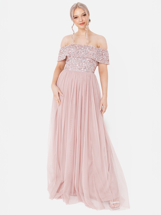 Maya Frosted Pink Bardot Embellished Maxi Dress