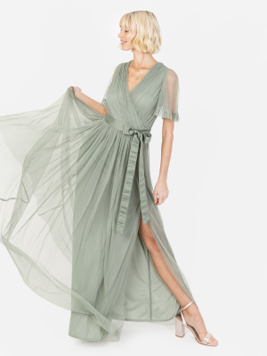 Anaya With Love Recycled Frosty Green Faux Wrap Maxi Dress