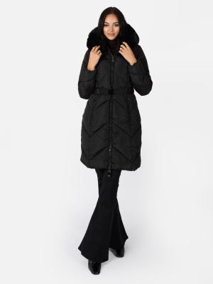 Lovedrobe Black Chevron Hooded Puffer Coat