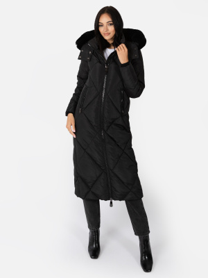 Lovedrobe Black Longline Coat with Removable Faux Fur Hood