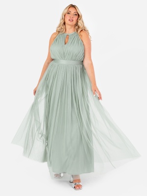 Anaya With Love Recycled Frosty Green Halter Neck Maxi Dress with Sash Belt