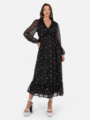Lovedrobe Black Floral Smock Maxi Dress