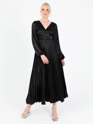 Lovedrobe Luxe Black Spot Satin Midaxi Dress
