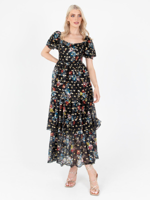 Lovedrobe Luxe Lace Floral Print Midaxi Dress