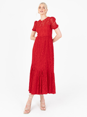 Lovedrobe Luxe Red Lace Tie-Back Midi Dress