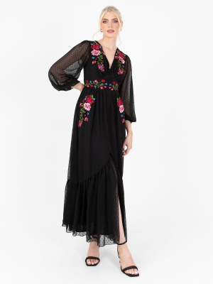 Lovedrobe Luxe Black Floral Embroidered Maxi Dress