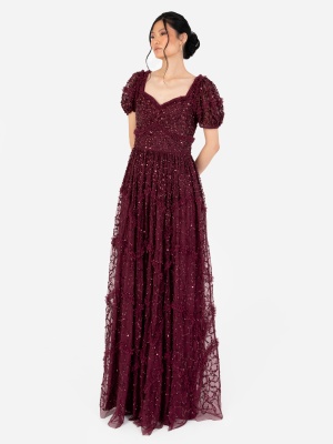 Maya Red Berry All Over Embellished Maxi Dress