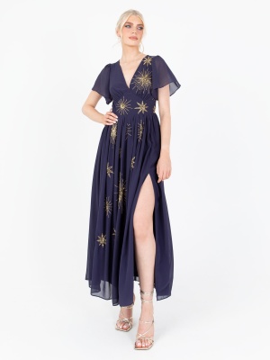Lovedrobe Luxe Blue Star Embellished Maxi Dress