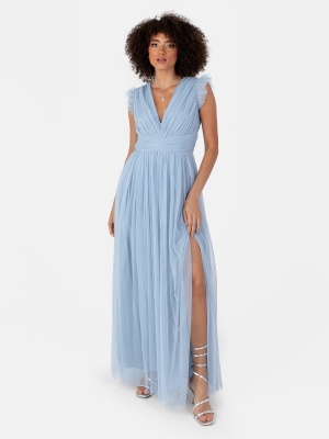 Anaya With Love Recycled Soft Blue Deep V-Neck Maxi Dress