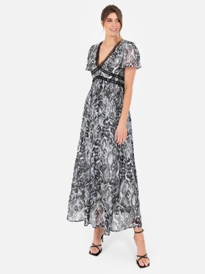 Lovedrobe Monochrome Short Sleeve Maxi Dress with Crochet Detail