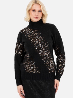 Lovedrobe Black Embellished High Neck Jumper 