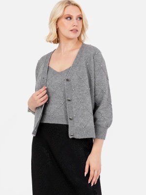 Lovedrobe Grey Diamante Cardigan & Crop Top Set