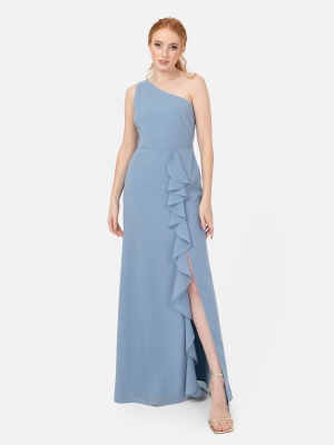 Anaya With Love Recycled Soft Blue One Shoulder Ruffle Maxi Dress