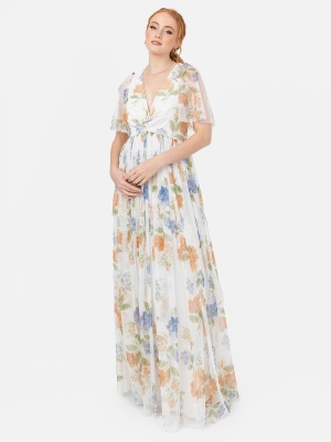 Anaya With Love Floral Ivory Twist Detail Maxi Dress 