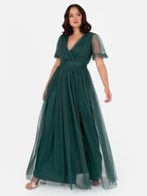 Anaya With Love Recycled Emerald Green Faux Wrap Maxi Dress With Sash Belt