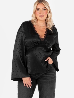 Lovedrobe Black Polka Dot Long Sleeve Satin Top