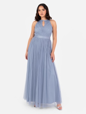 Anaya With Love Recycled Slate Blue Halter Neck Maxi Dress with Sash Belt