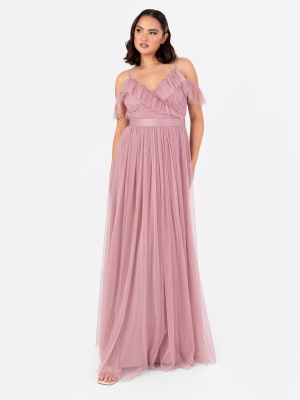 Anaya With Love Recycled Blush Pink Cold Shoulder Maxi Dress with Sash Belt