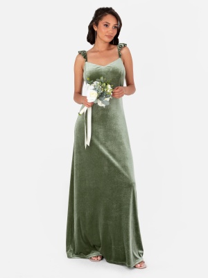 Maya Velvet Moss Green Strappy Tie Back Maxi Dress