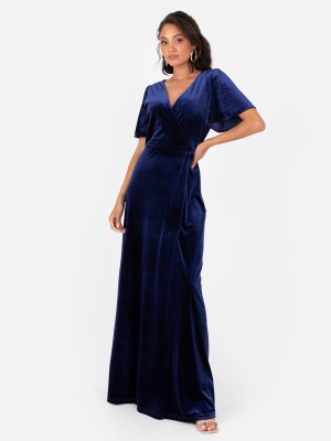 Maya Velvet Navy Faux Wrap Maxi Dress