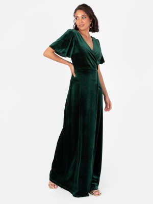 Maya Velvet Emerald Green Faux Wrap Maxi Dress