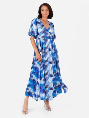 Lovedrobe Blue Satin Wrap Midaxi Dress