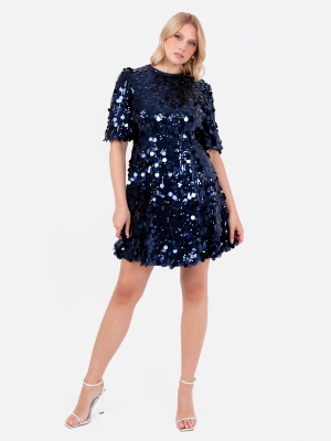 Lovedrobe Navy Sequin Short Sleeve Mini Dress