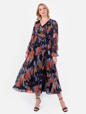 Lovedrobe Purple & Orange Faux Wrap Long Sleeve Maxi Dress