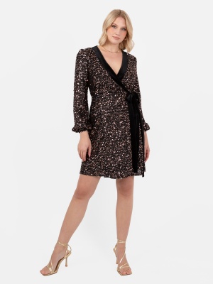 Lovedrobe Sequin & Tinsel Wrap Mini Dress with Velvet Trim