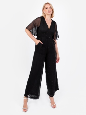 Lovedrobe Black Short Sleeve V Neck Jumpsuit