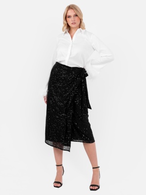 Lovedrobe Black Sequin Midi Wrap Skirt