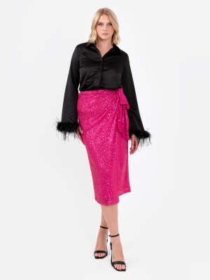 Lovedrobe Fuchsia Sequin Midi Wrap Skirt