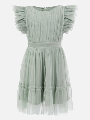 Anaya With Love Recycled Frosty Green Flutter Sleeve Midi Dress with Bow Detail