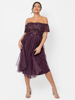Maya Berry Bardot Embellished Midi Dress - PLUS SIZE Wholesale Pack