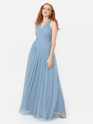 Anaya With Love Recycled Soft Blue Open Back Maxi Dress